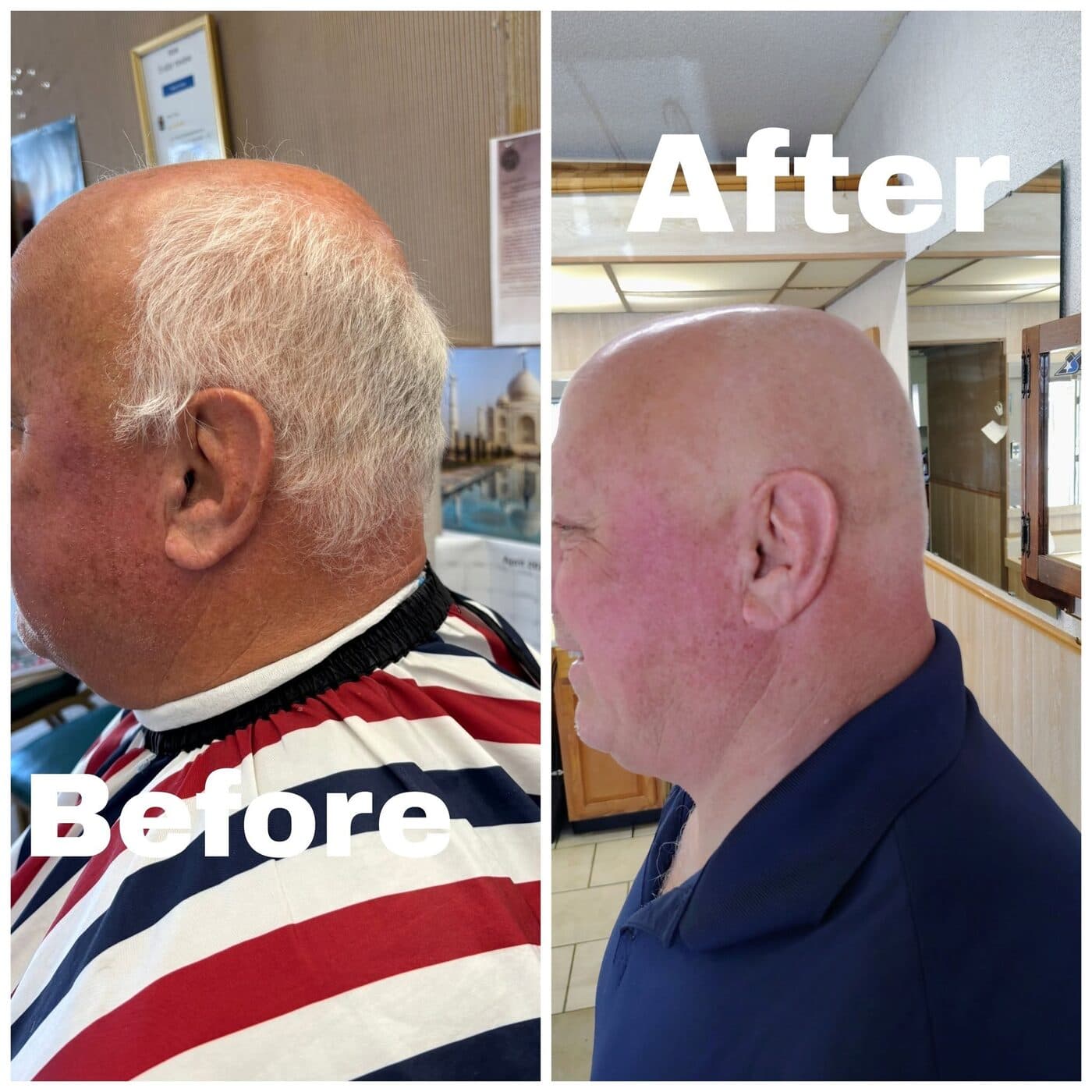 Before and after: classic bald fade